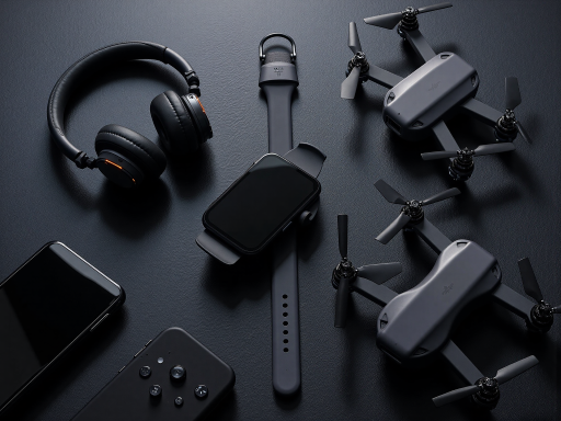 完整无人机产品展示，多旋翼设计，专业级外观，黑色机身配彩色螺旋桨